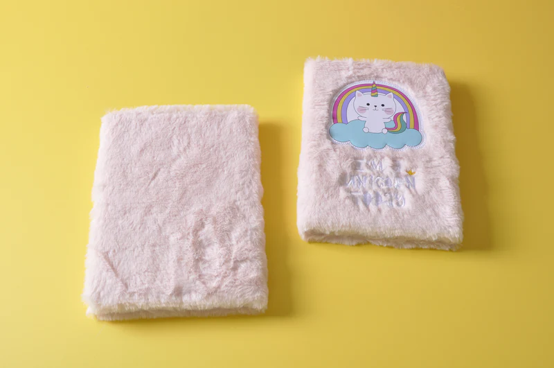 Pink Unicorn Plush Furry Notebook